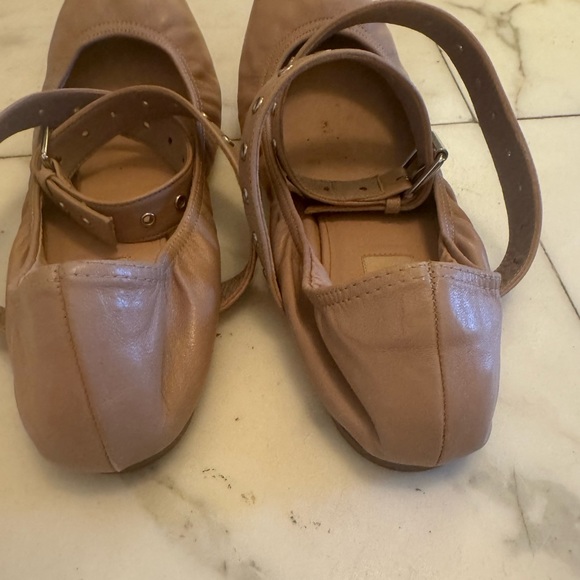 Valentino Pointed Toe Love Latch Ankle Strap Nude Pink Flats with Grommets - Picture 7 of 10